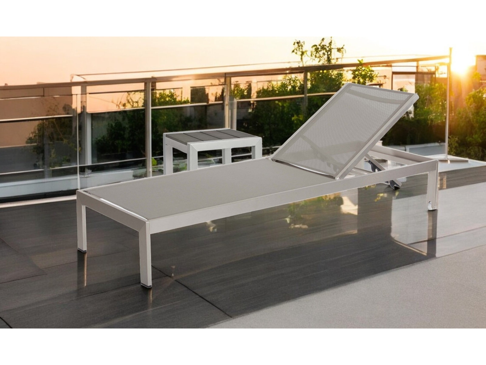 Aynura 25" Patio Chaise Lounge Set, Gray, Satin Silver