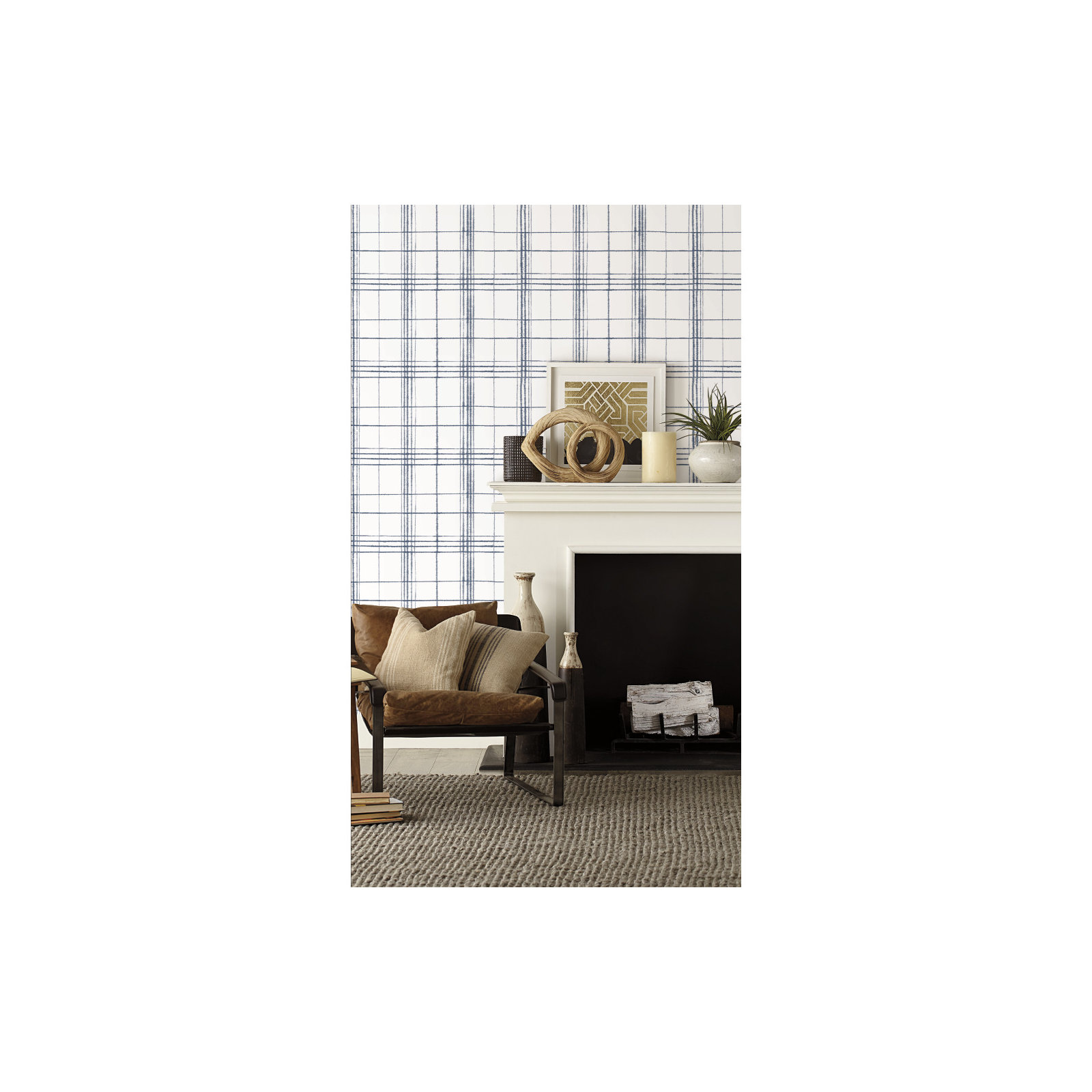 Ashling Plaid Wallpaper, Navy/White