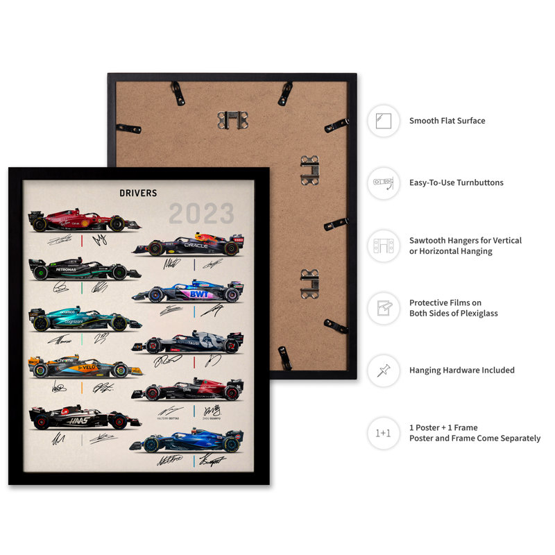 Pilotes de course n ° 1, Black Framed, Poster, 08"H x 10"W