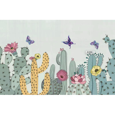 Cactus Floral Watercolor Drawing Removable Textured Wallpaper