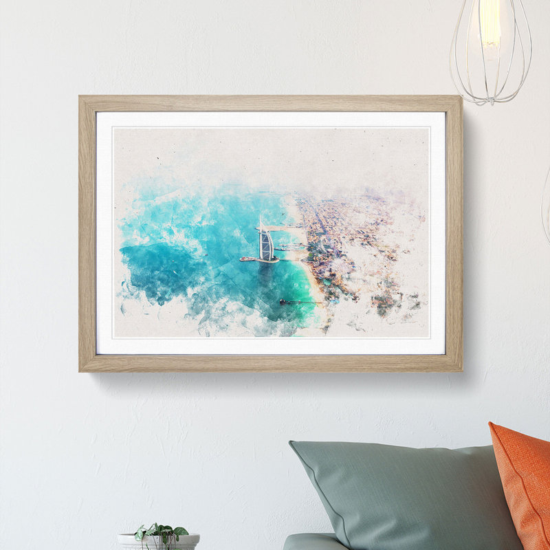 The Skyline of Dubai - Picture Frame Painting Print, 45cm H x 63cm W x 2cm D, Oak Framed