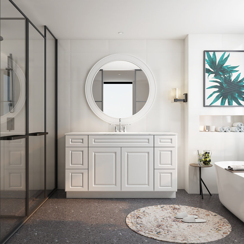 Base de meuble-lavabo avec tiroir, Blanc traditionnel
