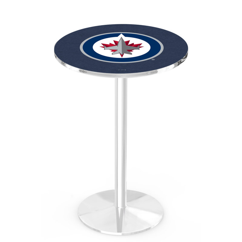 NHL Round Metal Base Dining Table, Chrome, Winnipeg Jets