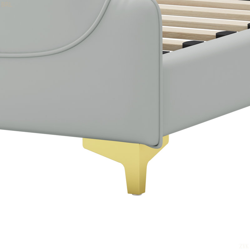 Structure de lit en cuir avec tête et pied de lit à oreilles, lit plateforme tapissier en polyuréthane, support de lattes en bois massif, assemblage facile
