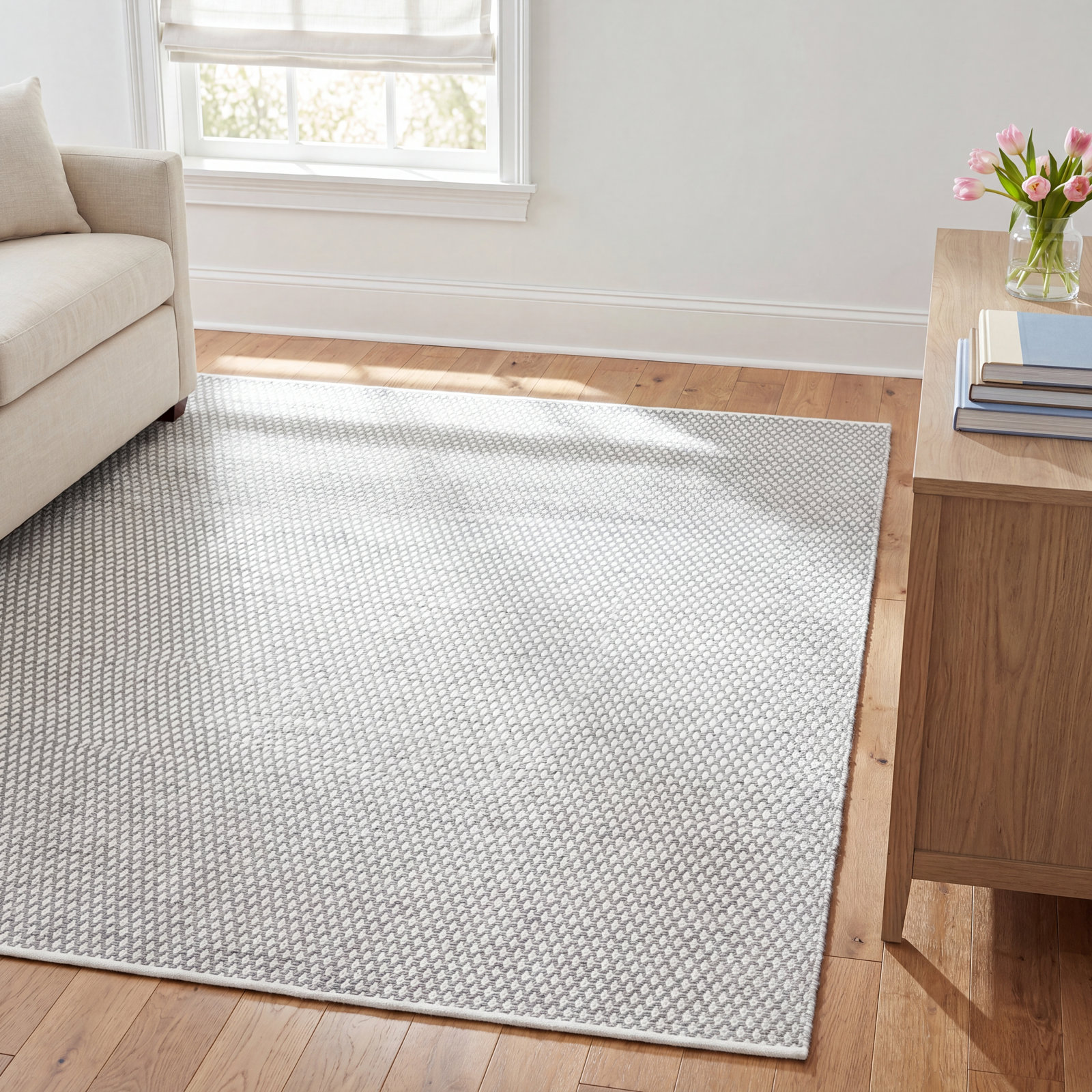 Evansdale Gray Hand-Woven Geometric Cotton Rug, Rectangle 9' x 12'