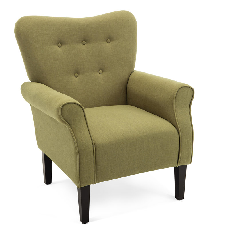 30.3" Wide Tufted Upholstered Armchair, Olive Green Linen