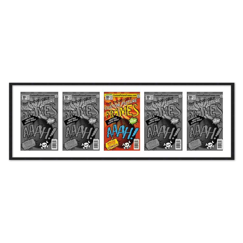 Wood Picture Frame with Mat, Black/White, 44" x 14", 6.875" x 10.5"