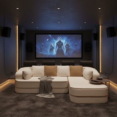 106" Teddy Fabric Media Room Sectional with Chaise No Assembly Modern Home Theater Seating Sofa