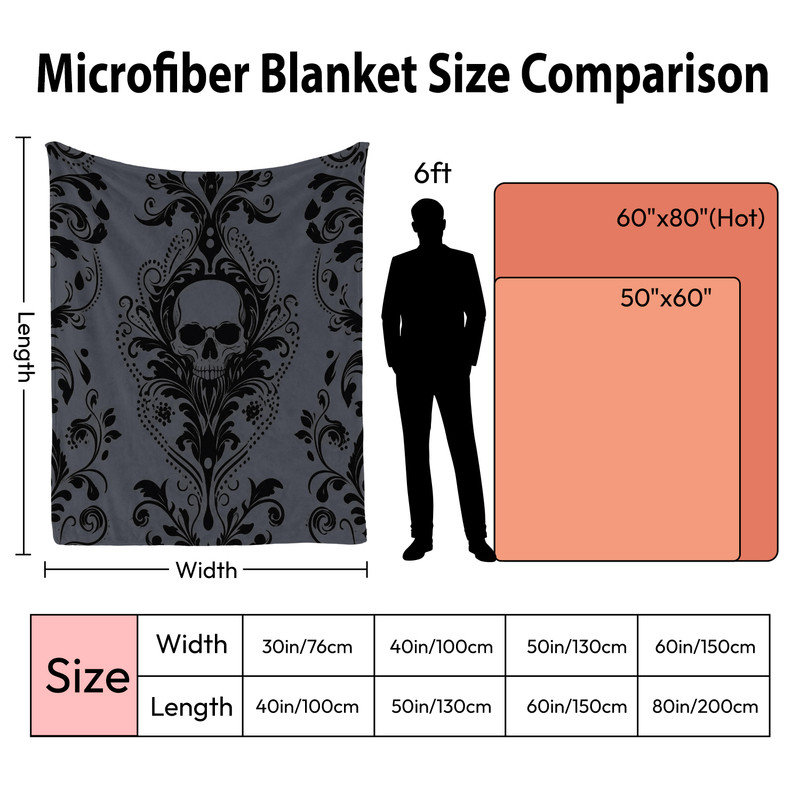 Couverture simple en flanelle JYK Halloween, Gothic Skull Damask