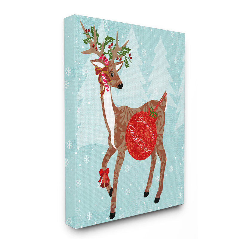 «Seasons Greetings with Reindeer», impression, H 30 po x l 24 po, Toile tendue