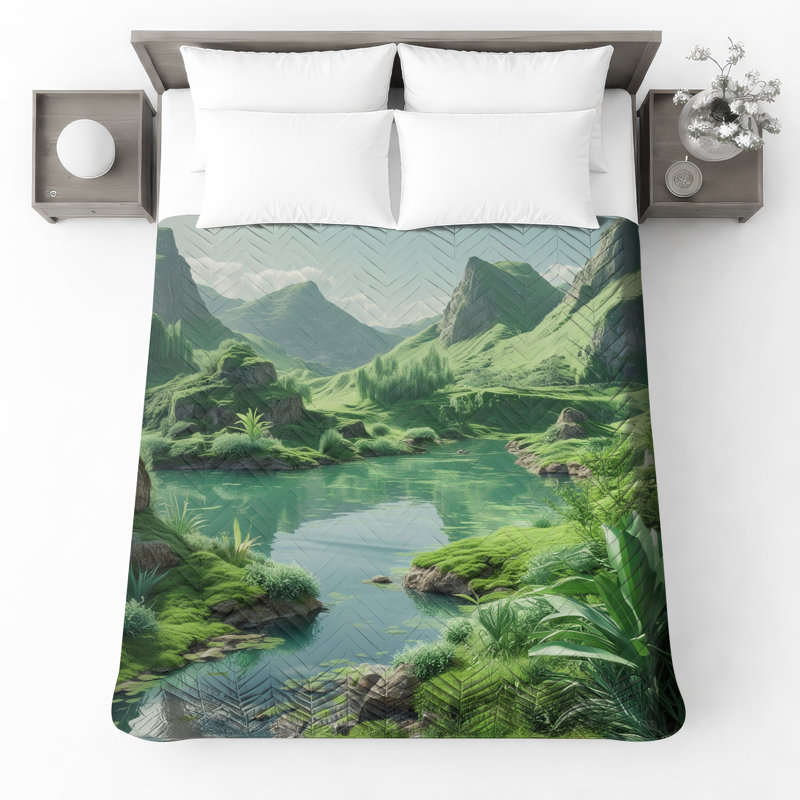 Lush Green Valley Quilted Bedspread All Sizes, Full / Double