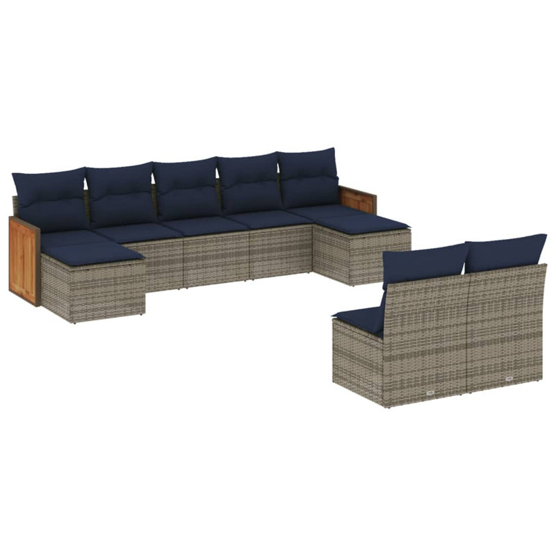 Ensemble de canapé de patio 10 pièces avec coussins en rotin de polyester gris