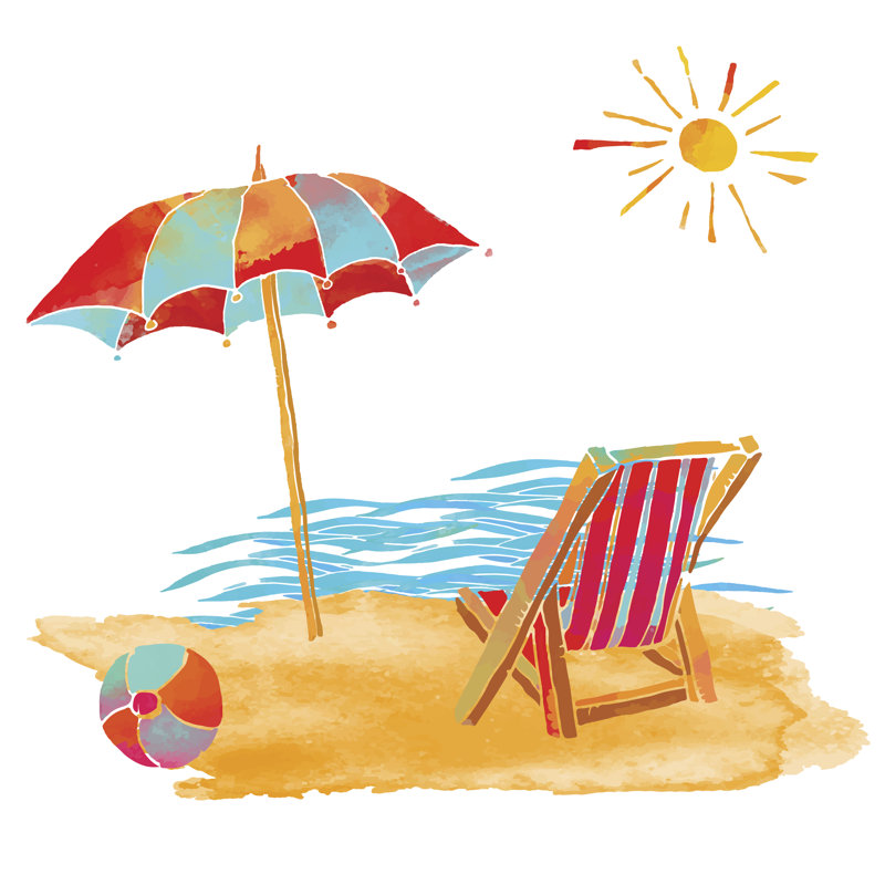 Watercolor Summer Beach Set by Nataleana - Wrapped Canvas Painting, 30cm H x 30cm W