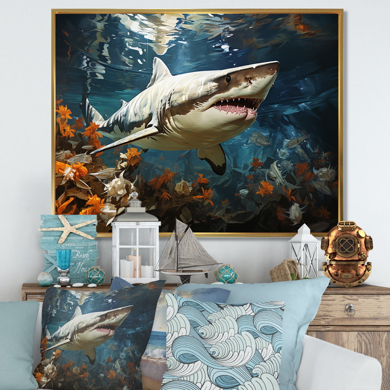 " Shark Ballet Painting ", Gold Floater Framed, 16" H x 32" W x 1" D