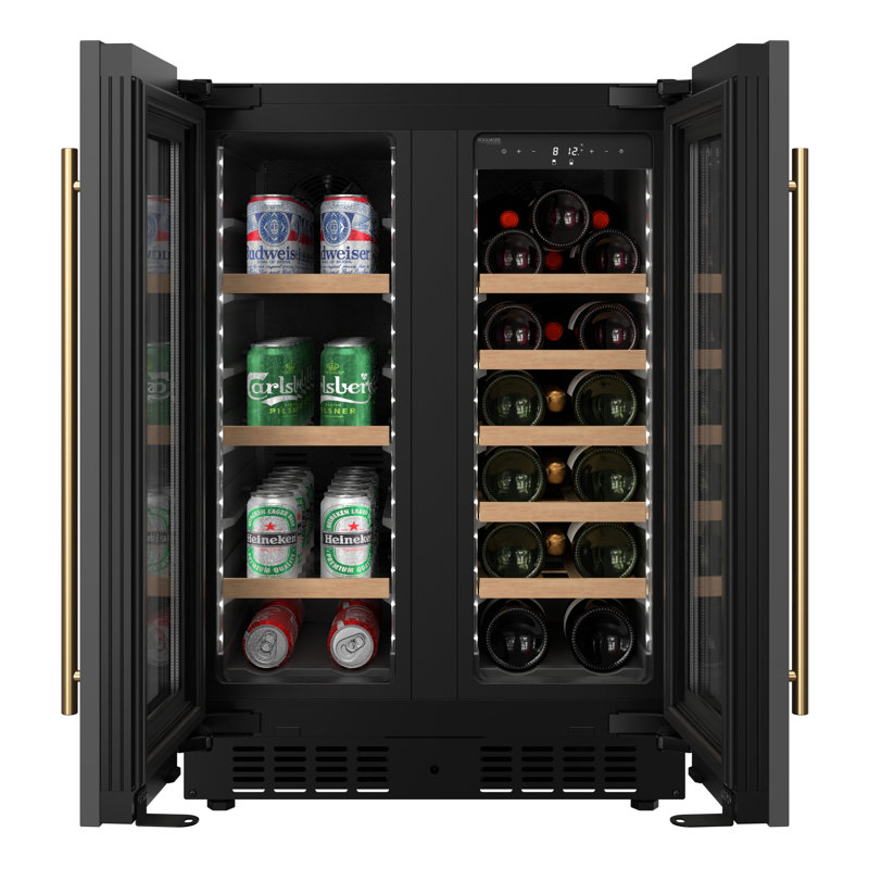 KoolMore Reserve 24 in. French Door Dual Zone Panel Ready Under-Counter Cooler with Shelves, Wood