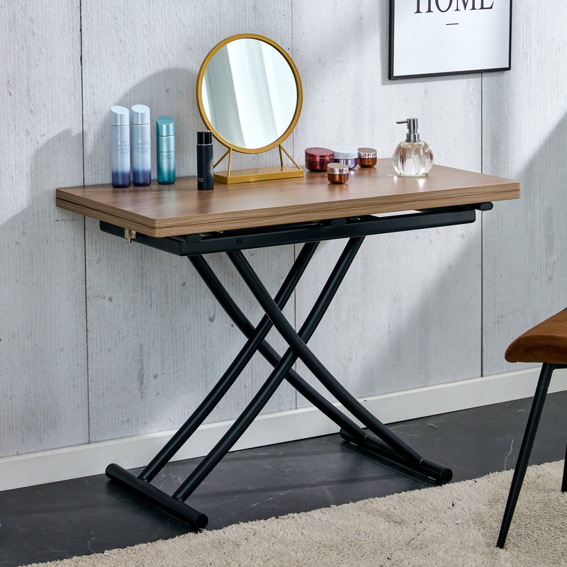 Vesta Height Adjustable Foldable Table, Brown Wood, Black