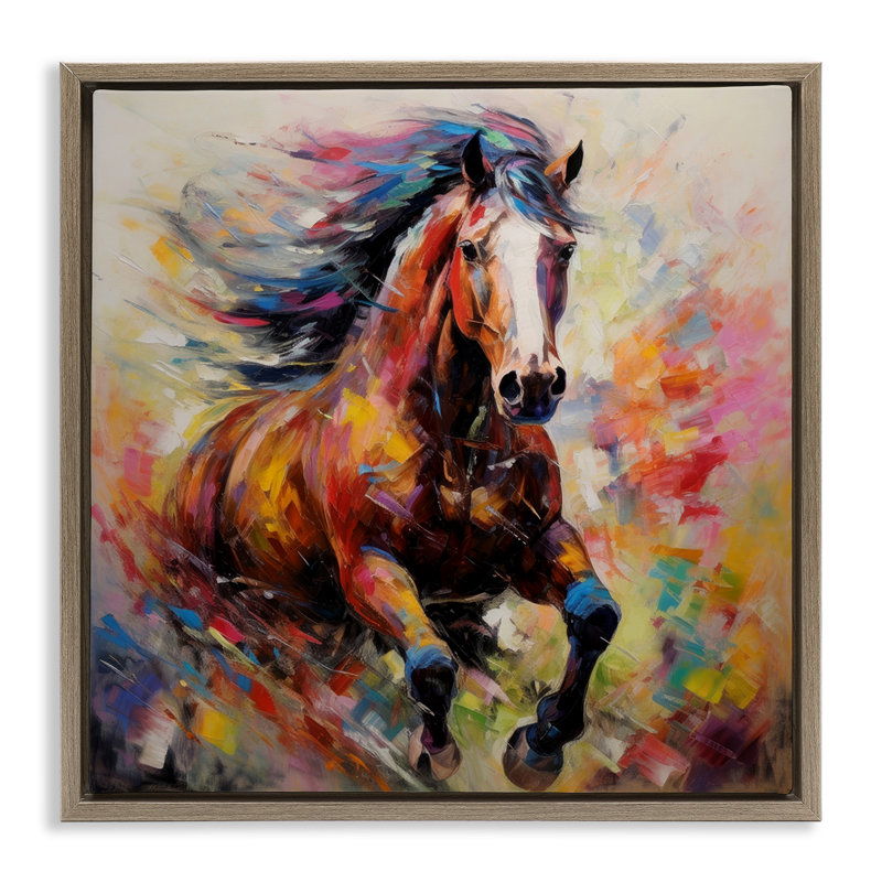 Cheval vif au galop, Cadre flottant orme Montalcino, H 25 po x l 25 po