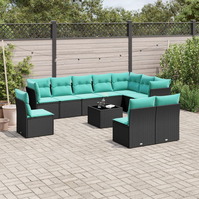  Ensemble de canapé de patio 11 pièces avec coussins en rotin de polyester noir