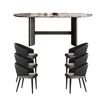 6 - Person Faux Marble Top Double Pedestal Dining Set