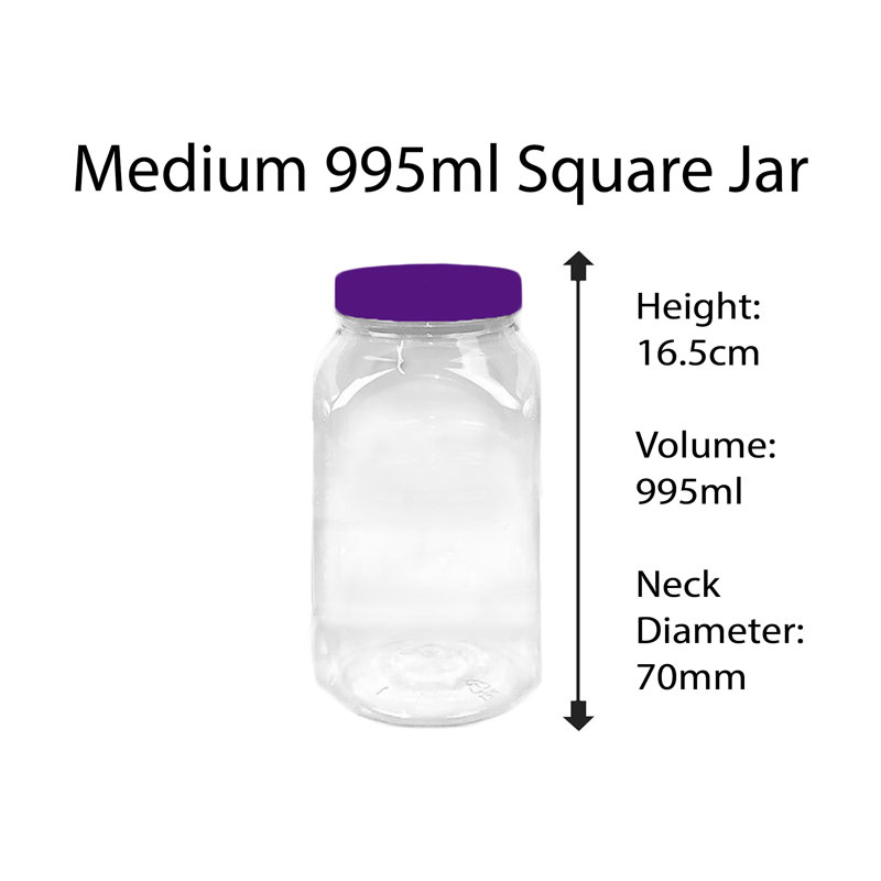 Square Plastic 995ml Storage Jar, Purple