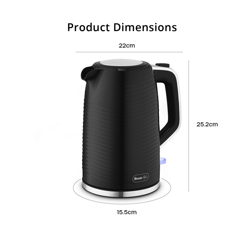 Swan SK19034 Wave Cordless Kettle, Fast Boil, Boil Dry Protection and Automatic Shut-Off, 360-Degree Base, Removable Limescale Filter, 1.7 Litres, 3000W