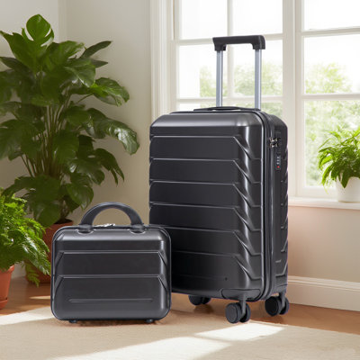 14"/20" 2 pcs/set in ABS Spinner Wheel Luggage, with Combination Lock,14" Cosmetic Case (Dark Gray)