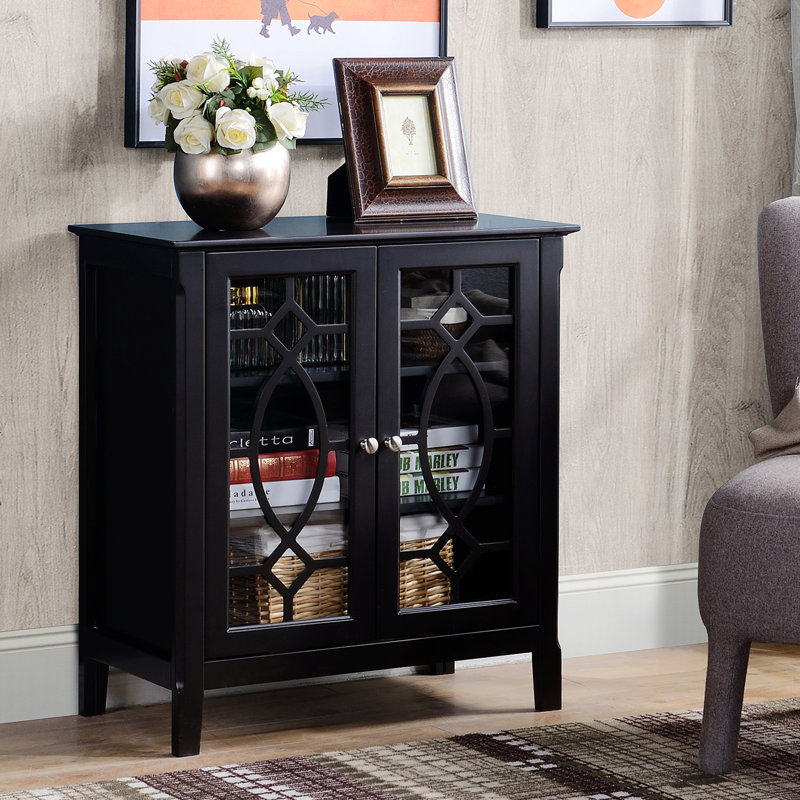 Armoire d'appoint à double porte en verre avec tablettes réglables, Espresso