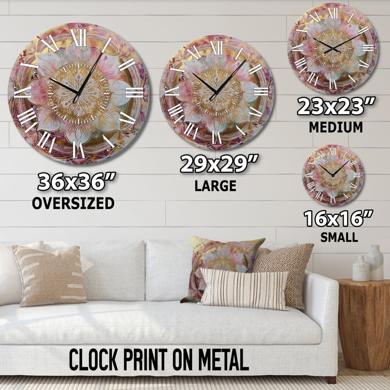 Horloge murale Rose Gold Mandala II - Boho Mandala, Médium