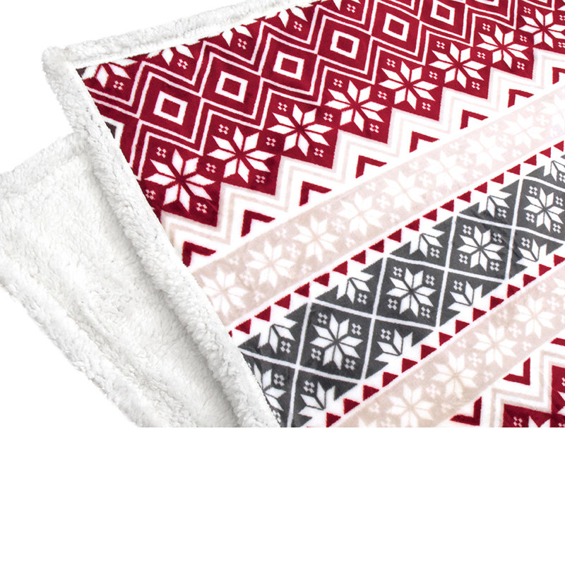 Holiday Snowflake Red and White Reversible Sherpa Throw Blanket