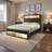 Sherell Bed Frame with Bookcase Storage Headboard and Footboard, LED Lights, Charging Station-409051021-409050995