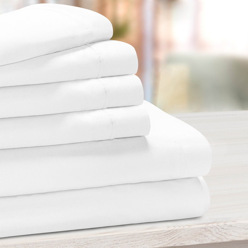 1000 Thread Count Solid Deep Pocket Cotton Blend Bed Sheet Set, White, Queen Sheet Set with 2 Pillowcases