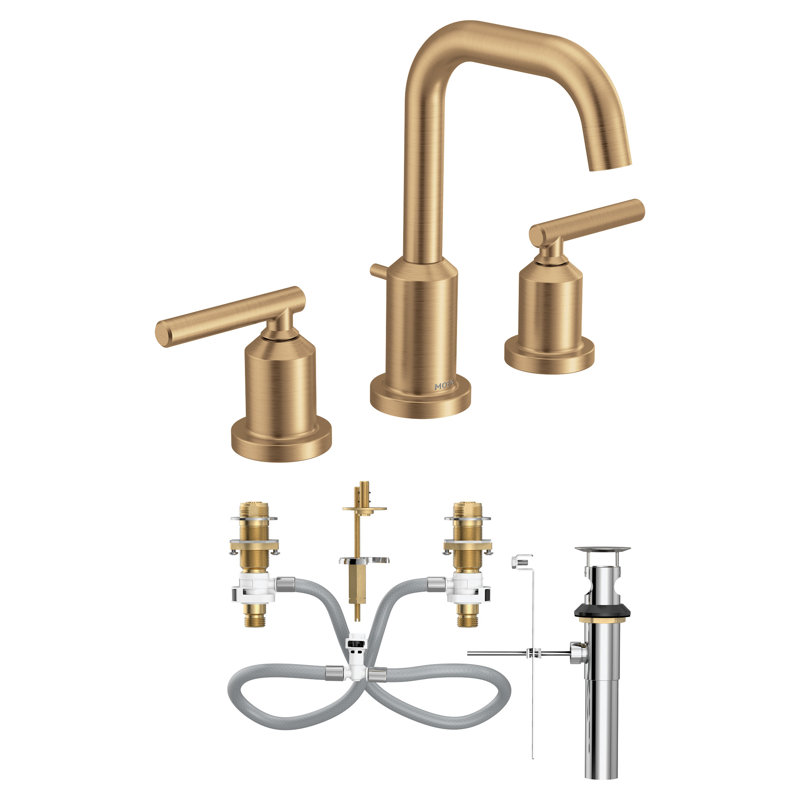 Moen Gibson Modern Two-Handle High-Arc Widespread Bathroom Faucet With Drain Assembly, Valve Included