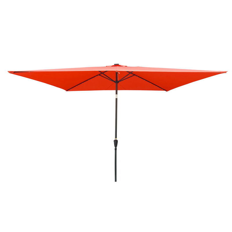 Parasol de marché solaire 10 pi x 6,5 pi à DEL avec manivelle et inclinaison à bouton-poussoir pour abat-jour de jardin et de piscine