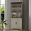 Armoire de rangement autoportante de 70,86 po de hauteur, armoire à vin 5 niveaux avec portes en verre trempé, dossier en miroir, tablettes réglables pour la cuisine du salon, vitrine en bois moderne