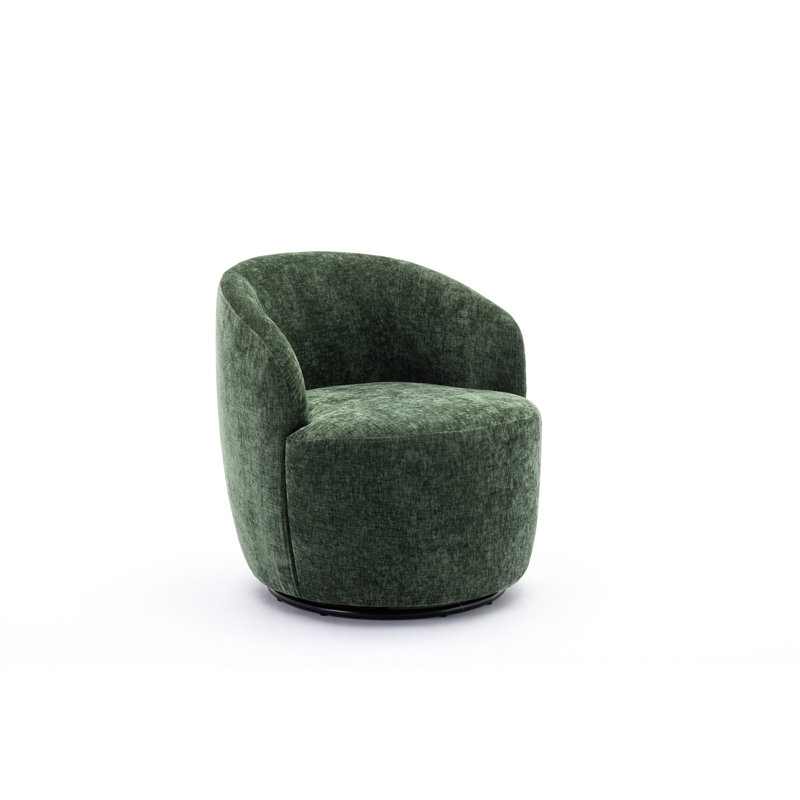 Modern Chenille Swivel Accent Chair, Black Metal Ring Base, Foam Filled Chair With 360° Rotation For Bedroom, Green
