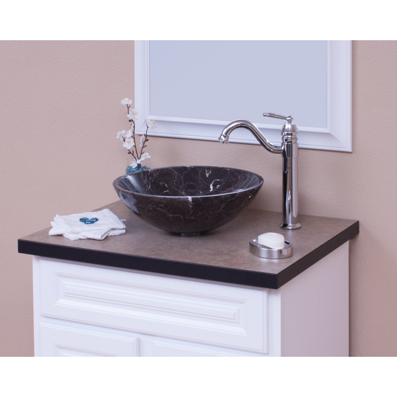 Novatto 17'' Black Marble Circular Bathroom Sink, Matte Black