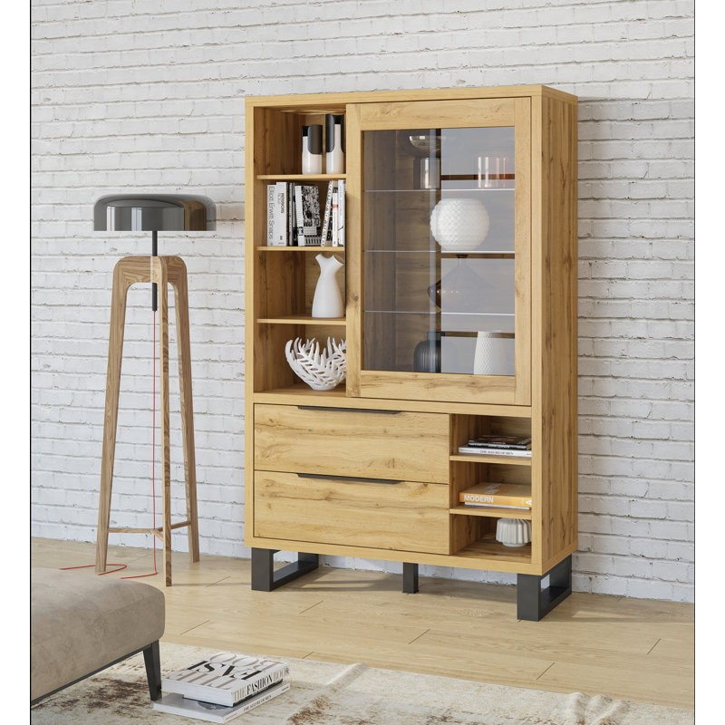 Erik 1 Door 2 Drawer Display Cabinet, Wotan Oak