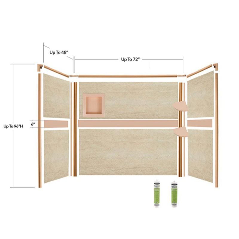 Three Panel Shower Wall, 96" H x 72" W x 48" D