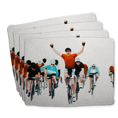 Ensemble de 4 napperons en polyester tressé «Cyclistes à la course»