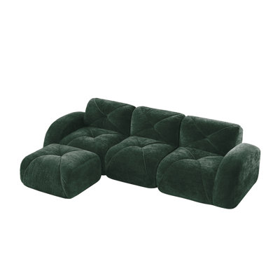 Adella L-Shaped Velvet Upholstered Sectional Sofa with Movable Ottoman