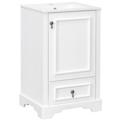 Meuble-lavabo de 20 po avec lavabo en céramique, porte à fermeture en douceur, tablette ajustable en forme de U, tiroir de compartiment et support de porte, style moderne, conception peu encombrante