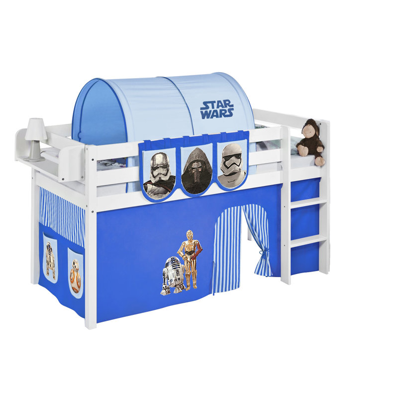 Star Wars Mid Slepper Bed with Textile Set, White/Blue, Comes with curtain and ladder, Single (3')