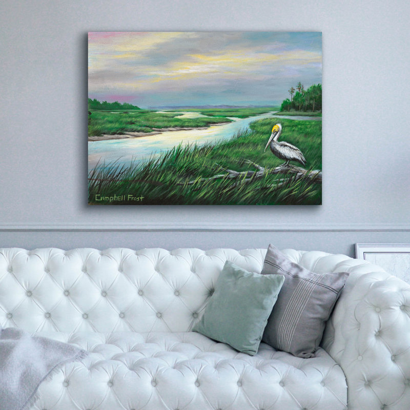  «Low Country Heron» par Campbell Frost, art mural sur toile, 54 po x 40 po