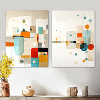 Ensemble de 2 décorations murales Mid-Century Radiant of Geometric I - Midcentury