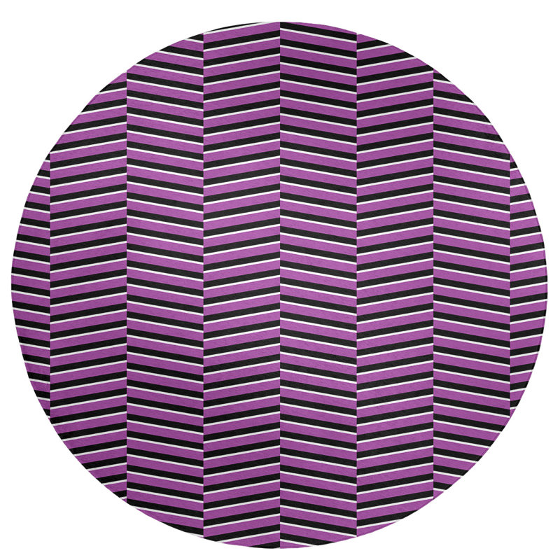 Tapis à rayures en violet/noir, Rond 5 pi