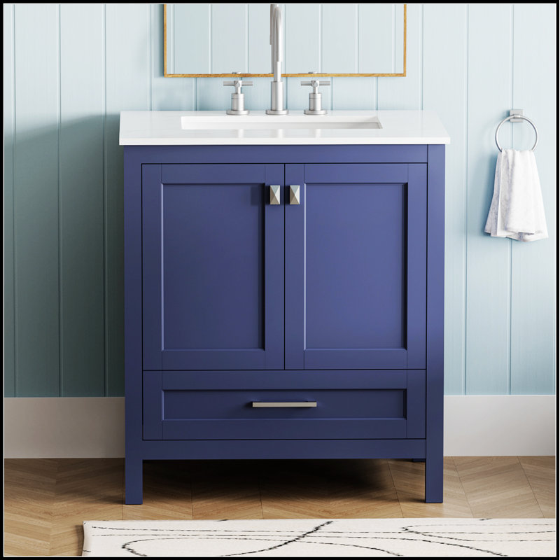 Meuble-lavabo de 30 po avec lavabo, armoire et comptoir entièrement assemblés pour une élégance moderne, Marine