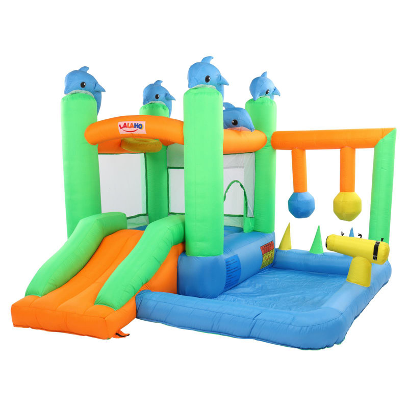 Château gonflable de style dauphin avec piscine et toboggan (sans le ventilateur)