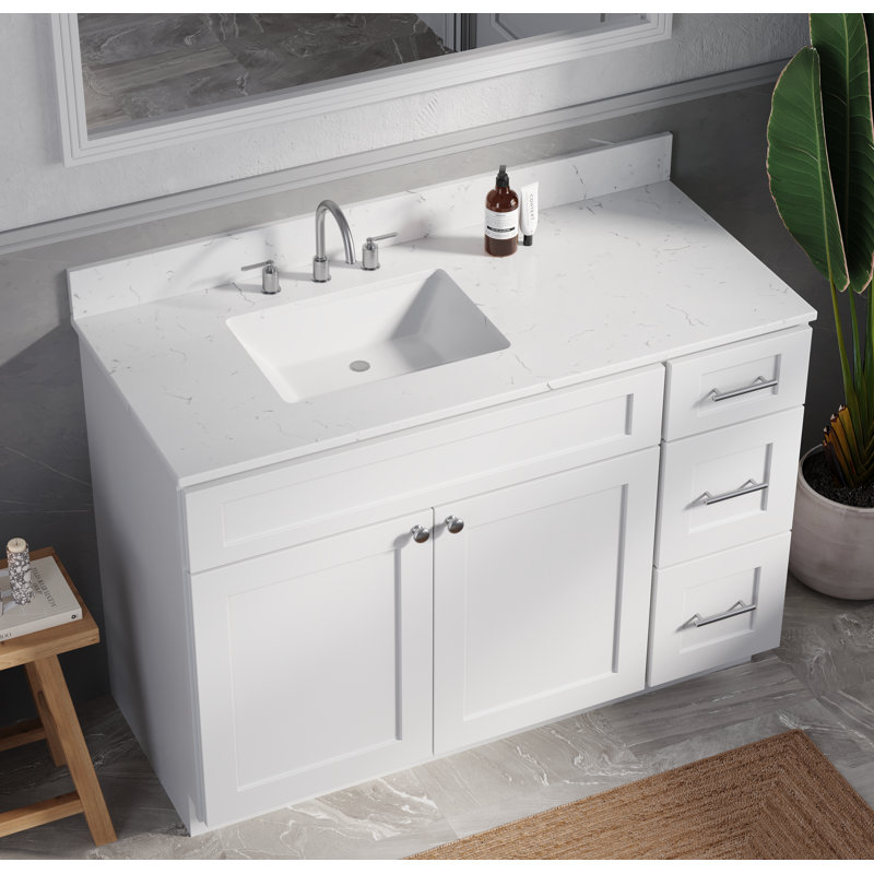 White Shaker Freestanding Bathroom Vanity with Quartz Top