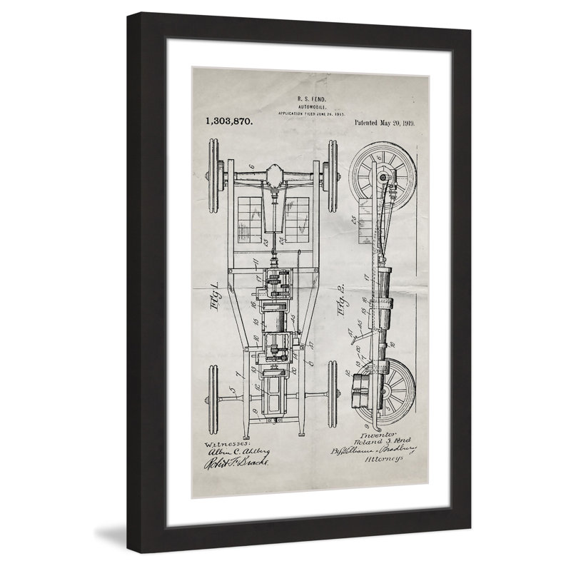 « automobile 1919 old paper » par steve king, reproduction d’art encadrée, H 18 po x l 12 po x P 1,5 po