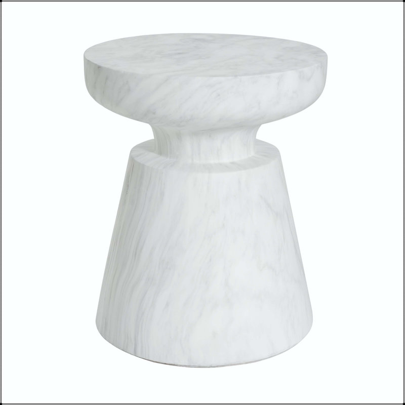 Table d'appoint d'extérieur en travertin Ponti - blanc avec base piédestal et plateau demi-sphère